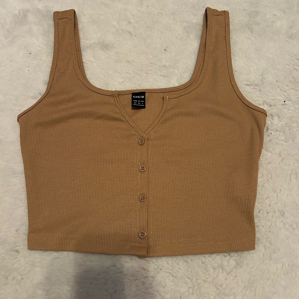 SHEIN Tan Sleeveless Fitted Crop Tank Top